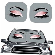 Ladies Print Car Windshield Sunshade UV Protection 2 Piece Rectangle Wind Eyes