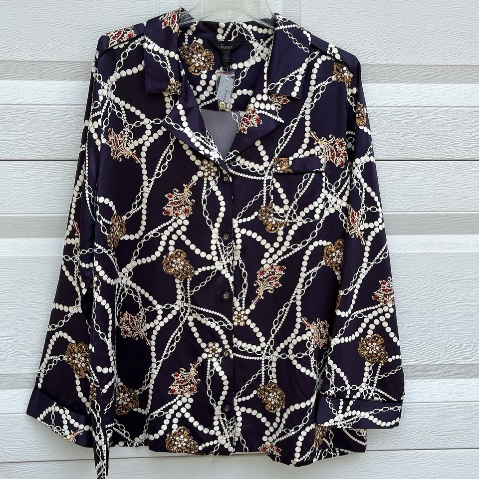 Soma Intimates жемчужная цепочка драгоценности пижамы верхний гостиной брюки сна комплект фиолетовый размер XL - Изображение 2 из 4