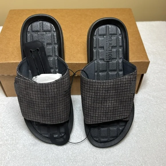 Reaction Kenneth Cole Men\'s Dark Brown Woven Cross-Strap Slide Sandals With Box Kenneth Cole Reaction Brown Sandals for Men for sale | eBay main image 2