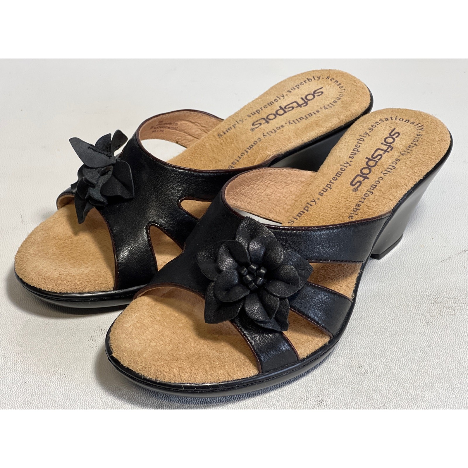 APL Sandali con zeppa Sedona in pelle a pois morbidi 2 5 pollici neri da donna taglia 6M