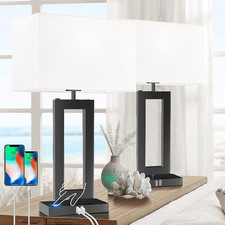 Modern Touch Control Table Lamp Set of 2 with USB Ports - 3-Way Dimmable