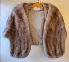 Vtg 1950s Brown Mink Fur Stole Shawl Collar Ruffled Shoulder Capelet Wrap Shrug