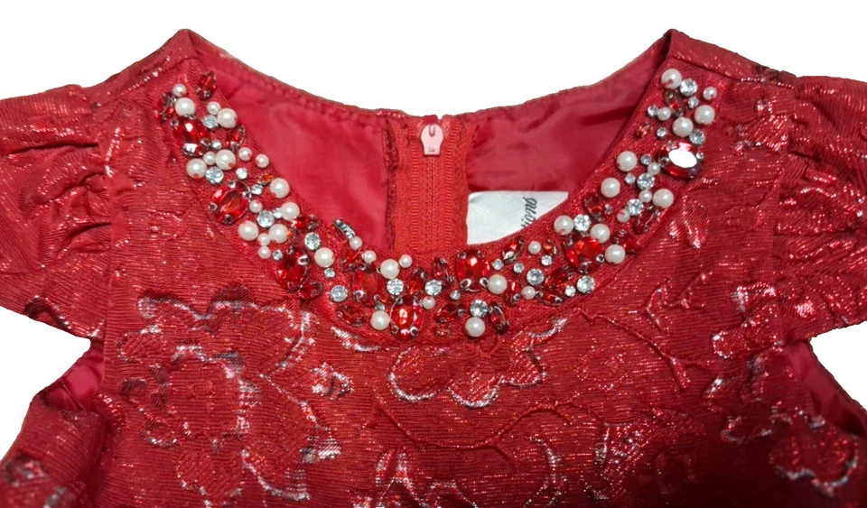 Vestido de festa feminino edições raras vermelho enfeitado com joias tamanho 3 T - Imagem 3 de 4