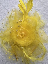 Yellow Feather Mesh Fascinator Hat Clip/Band Wedding Tea Cocktail Party