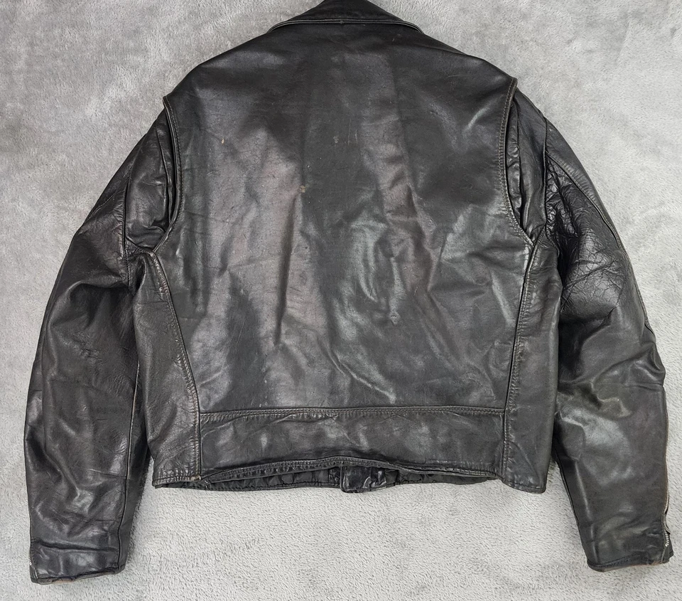 Excelled Leather Jacket Mens Size 44 Black Motorcycle Biker 60s Vintage Made USA - Image 2 of 4