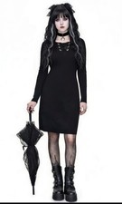 Goth Dress S 6 Black Tunic Top Whimsygoth Punk Grunge Emo Lace Up Knee Length