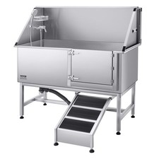 62" Stainless Steel Dog Grooming Tub w/Ramp  Water Filter - Professional Bath