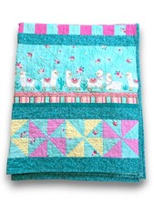 Handmade Pieced Quilt Baby Crib Blanket Pastel Pinwheel Llama 41x51