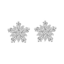 Genuine 925 Sterling Silver Snowflake Silver Cubic Zirconia Earrings