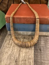 Vintage Wood Slice Necklace Graduated  Light Natural Tan Boho Ethnic Tribal 24”