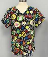 NWT Buttersoft Country Christmas Scrub Top L Cotton Scrubs Ornaments Reindeer