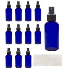 4oz Blue Plastic Spray Bottles w/ Black Fine Mist Atomizer Sprayers 12pk, Travel