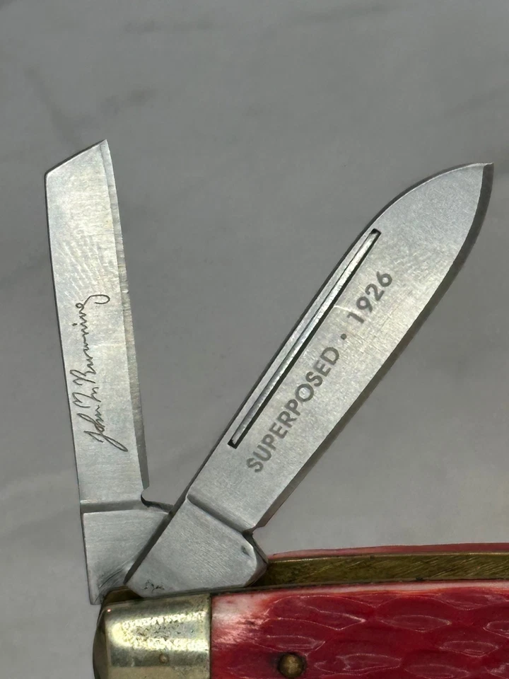 Nova faca Browning 4 lâminas Congresso osso vermelho John Browning Sig espingarda gravura - Imagem 3 de 4