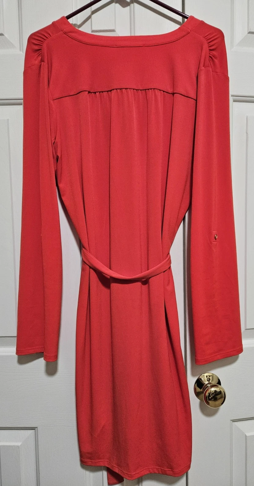 Abito MICHAEL KORS TG LG MANICA LUNGA con ROLL TAB arancione poli carriera nuovo con etichette