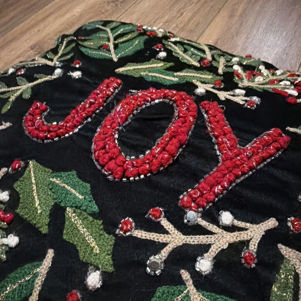 Bella Lux Hand Felted Pillow JOY Christmas Holiday Wreath Red 20x20 inch - Image 4 of 4