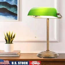 Vintage Green Glass Bankers Lamp W/ Pull Chain Switch  Rotatable Shade New