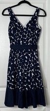 Nine West Navy White Polka Dot Sleeveless Fit and Flare Dress Size 4