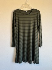 Old Navy Women's Green Black Striped Knit Swing Dress Long Sleeve Medium