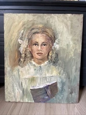Original Oil Painting Girl With Book Impressionistic Realism No Signature