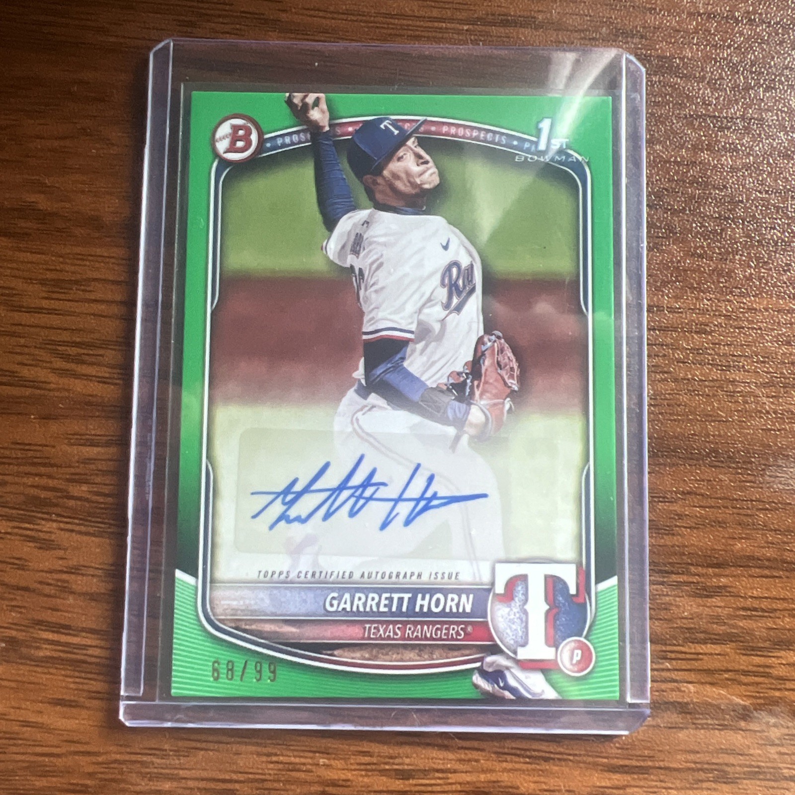 2025 Bowman Garrett Horn AUTO #BPA-GH GREEN /99 - Texas Rangers