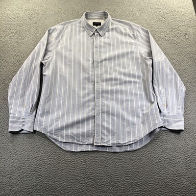 Rag & Bone Shirt Mens 2XL XXL Blue Fit 2 Striped Pleat Long Sleeve Button Down