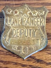 Vintage Lone Ranger Deputy Brass Stamped Toy Badge With Secret Compartment 1940s