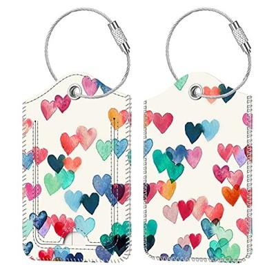  Luggage Tags, Privacy Cover ID Label with Stainless Steel Loop Raining Hearts