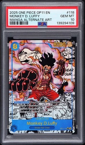 2025 ONE PIECE MONKEY D. LUFFY MANGA AA OP11-A FIST OF DIVINE SPEED #118 PSA 10
