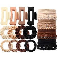 28 Pcs Hair Set for Hair Ties and Clips Set 4 Large Claw Clips 8 Satin Scrunc...