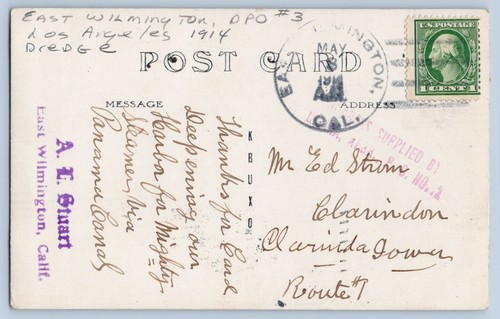 East Wilmington California Dredge RPPC Real Photo Postcard 1914 DPO 1912/21 - Picture 2 of 2