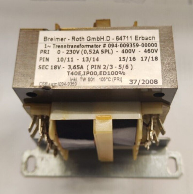 Trenntransformator PRI 0-230V; SEC 18V-3,65A;