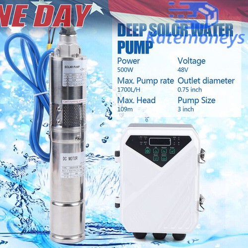 Pompa acqua solare DC 24V /48V sommergibile pompa pozzi profondi kit irrigazione giardino US