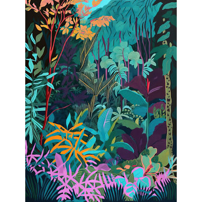 Tropischer Dschungelwald lebendige Farbillustration riesiger Wandkunstdruck 18 x 24 Zoll