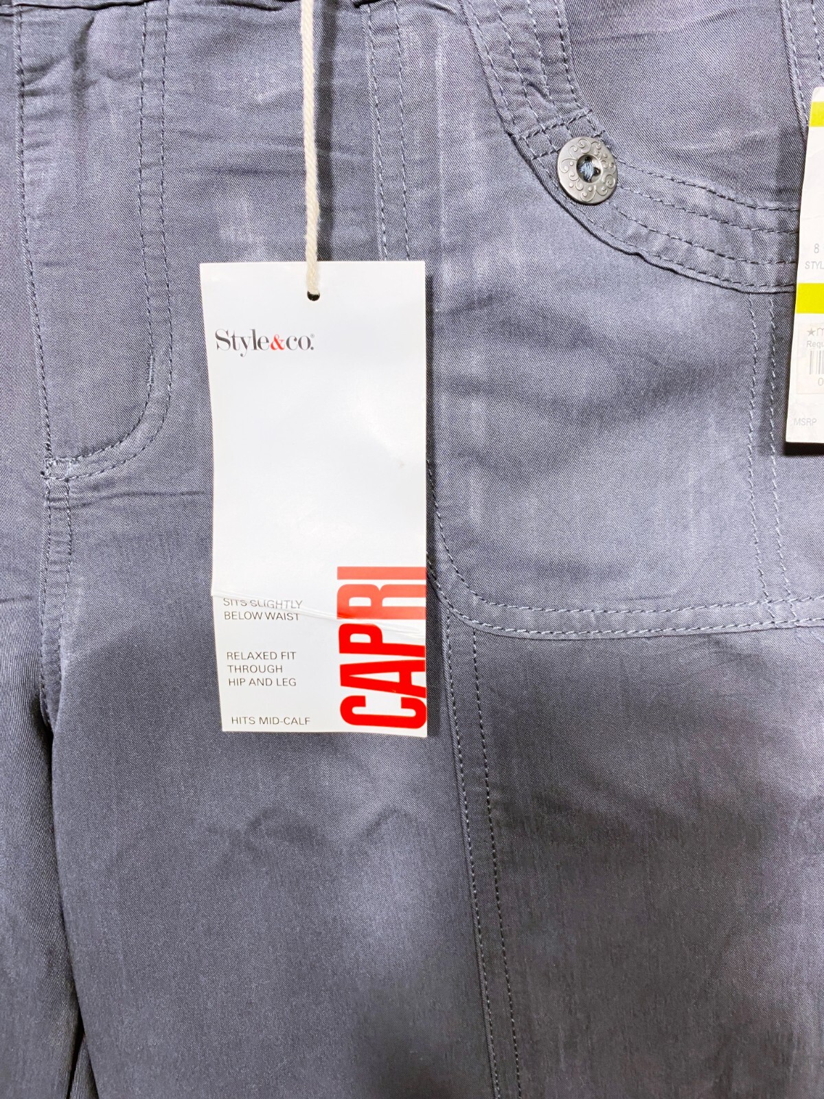 Style & Co Womens Capri Pants Size 14 Relaxed Fit Gray High Rise