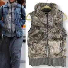 Heartloom Revolve Gray Rabbit Fur Wool Zip Vest