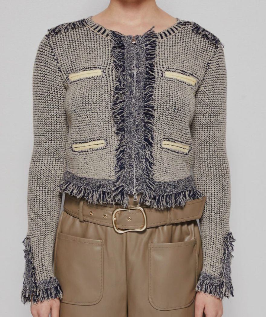 "$445 Jonathan Simkhai Womens Beige Wool \"Marleigh\" Eco-Knit Zip-Up Jacket Size S"