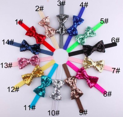 3'' Pailletten Glitzer Schleife Schimmernd Überschlag Elastisch Haar Stirnbänder