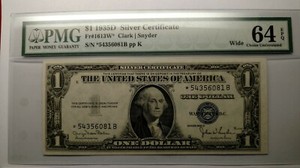 Fr.1613W 1935D* STAR $1 Silver Certificate PMG Wide 64EPQ Choice Uncirculated **