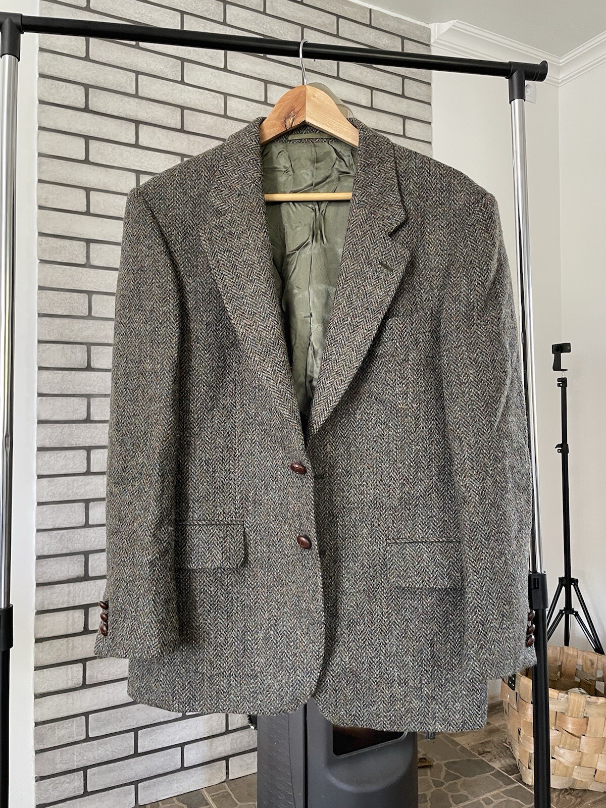SAINT LAURENT HARRIS TWEED Vintage 100% Lana Blazer Giacca Cappotto Tuta Uomo Taglia 40