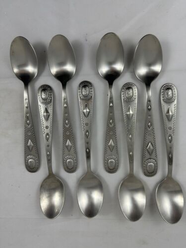 Wallace Taos 18/10 Teaspoons 6 3/8" Satin Finish Set Of 8 Southwestern~Style