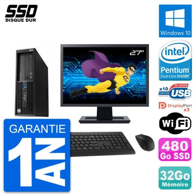 PC HP Z230 SFF Bildschirm 27 " Intel Pentium G3220 RAM 32Go SSD 480Go Windows 10