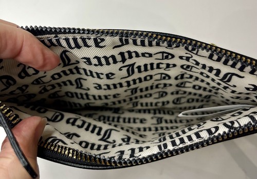Juicy Couture Status Black Beige Logo Front Pouch Wristlet Y2K - Picture 3 of 5