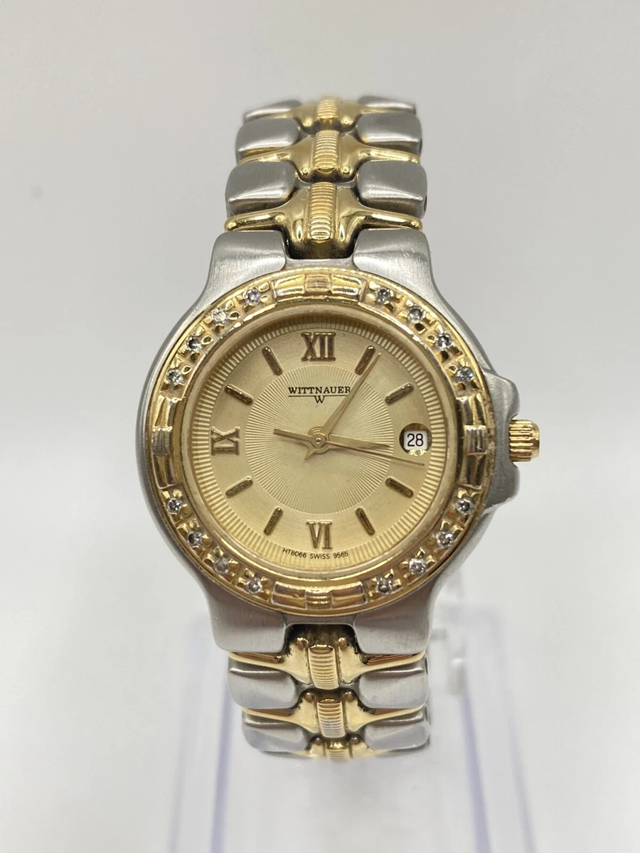 Vintage Wittnauer HT8066 9565 Ladies 14K Gold Diamond Bezel Date Dial Watch