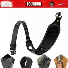 TOURBON Black Leather Rifle Sling Firearm Shotgun Carry Strap Ammo Slot +Swivels