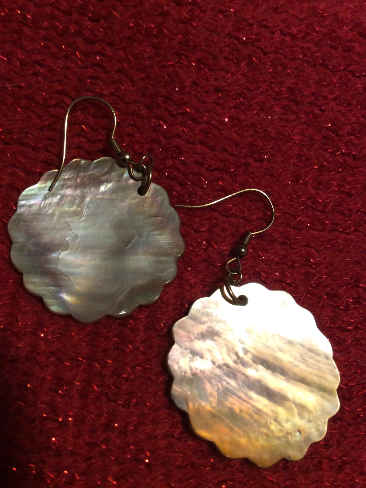 Carved Shell Brown/ Iridescent Dangle Earrings - image 2