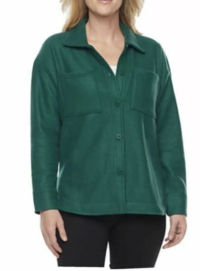 womens Liz Claiborne Lightweight Softshell Jacket green size 2x Button Up |  eBay