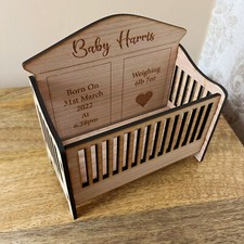Personalised New Baby Gift Miniature Crib Wooden Engraved New Born Baby Cot