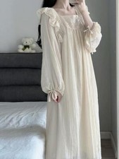 Retro Women's Long Sleeve Vintage Lace Nightdress Sleepwear Nightgown Romantic