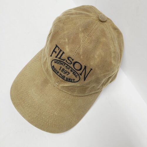 VINTAGE Filson Hat Cap Strap Back Brown Black Waxed Tin Cloth Work Wear Mens 90s - Picture 3 of 9