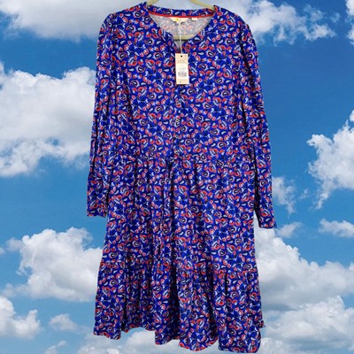 BODEN Womens Dress Plus Size 16 18 Midi Blue Red Floral Long Sleeve Pockets 